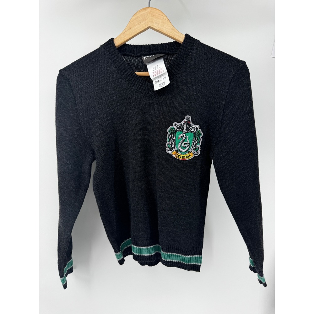 Harry Potter Slytherin Crest Sweater Kids Medium Gray Knit Pullover Official